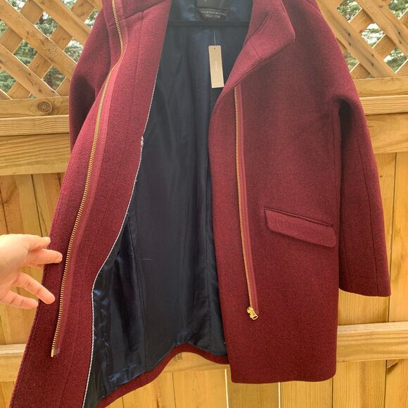 NWT J. Crew Cocoon Coat in Italian Stadium-Cloth Wool Blend | Size 8 | Burgundy - Picture 2 of 5